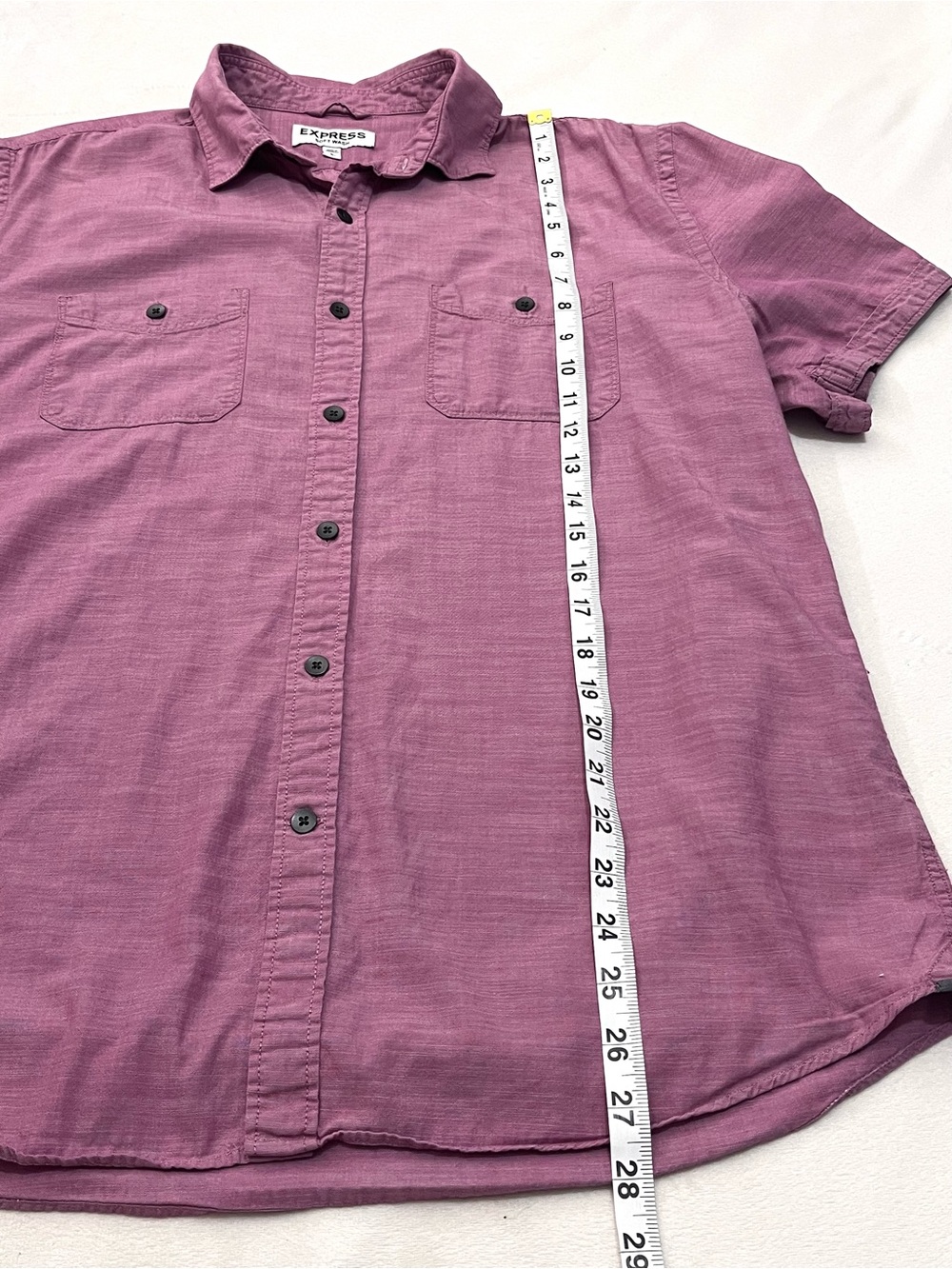 Express Soft Wash Men's Short-Sleeve Collar Button-Down Shirt Pink / Purple L - Picture 8 of 15